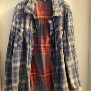Free People distressed flannel studded jacket size medium